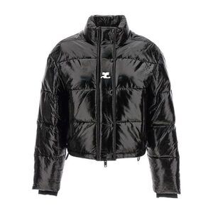 Glossy Vinyl Quilted High-Neck Puffer Jacket